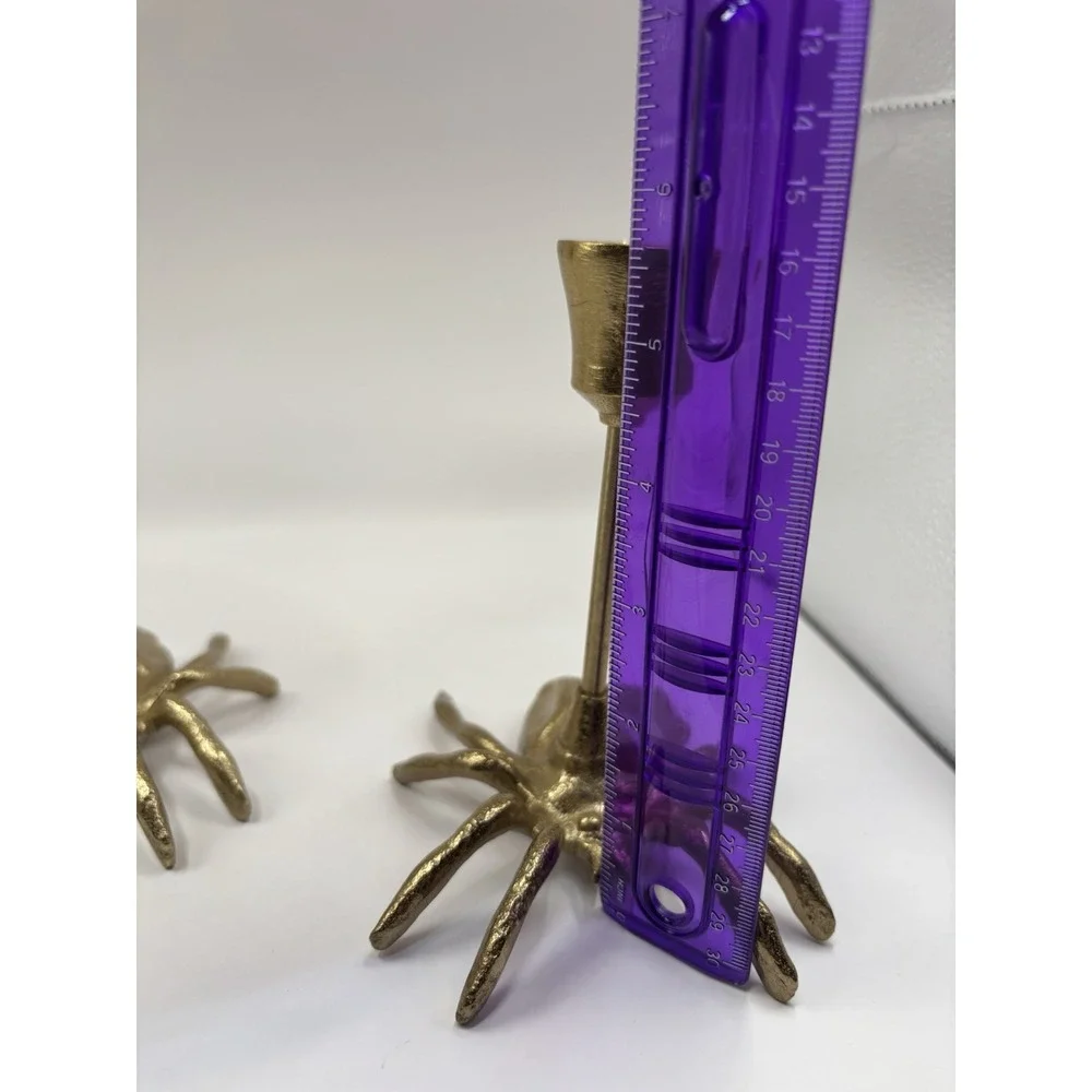 Spooky Night Set of 2 Spider Taper Candle Holders Gold